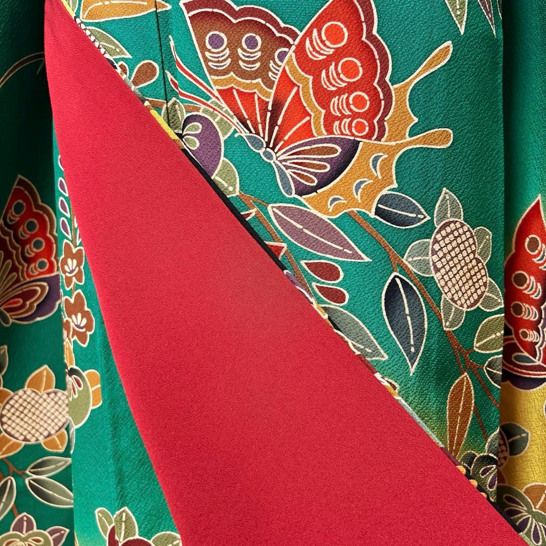 355振袖フルセット 正絹 緑 黒 グリーン 型染め 暈し染め きものやまと誂え