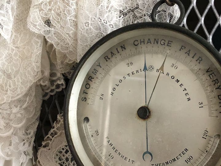 アンティーク　湿度　温度計　サーモメーター　ブリキ　ガラス