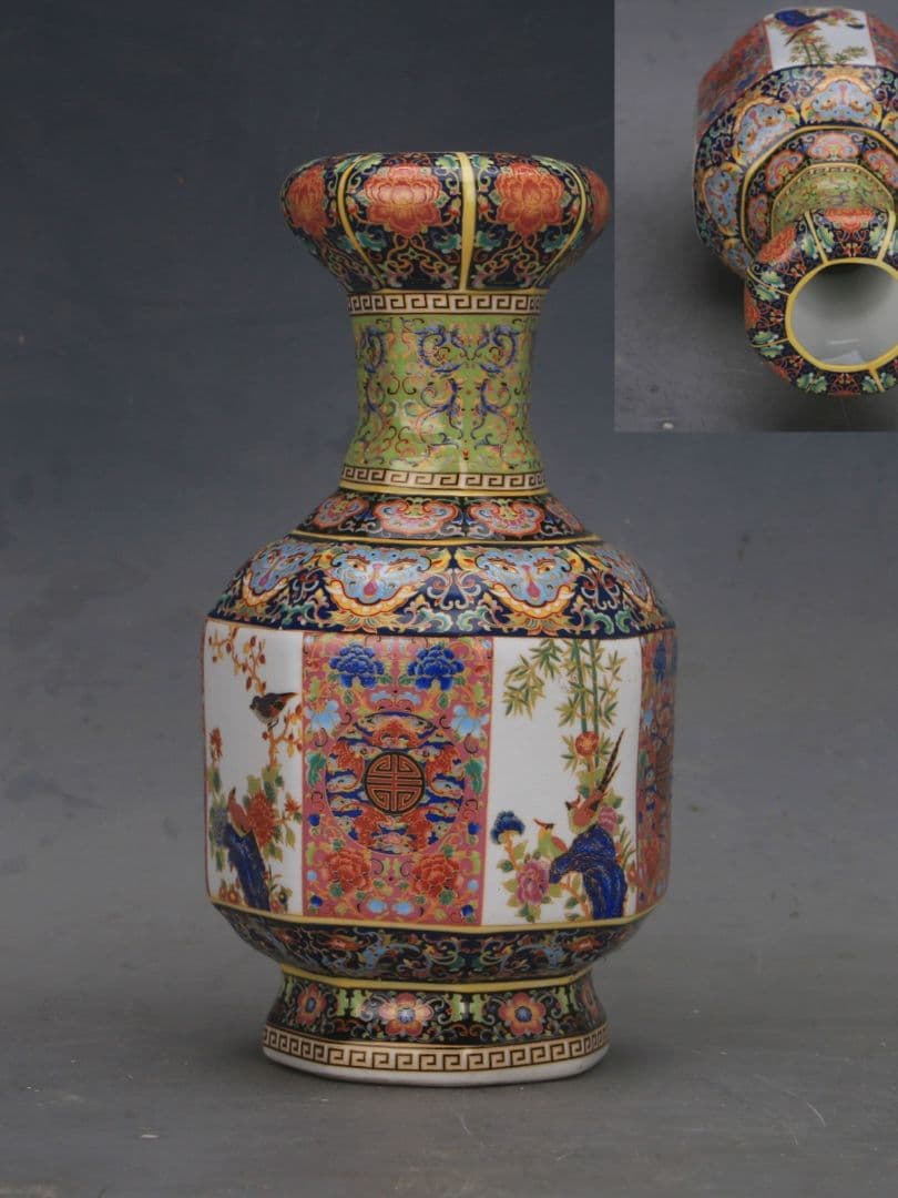 花鳥八方瓶は清雍正琺瑯彩窓窓瓶 景徳鎮 陶磁器 装飾品 現代工芸品 美術品 置物