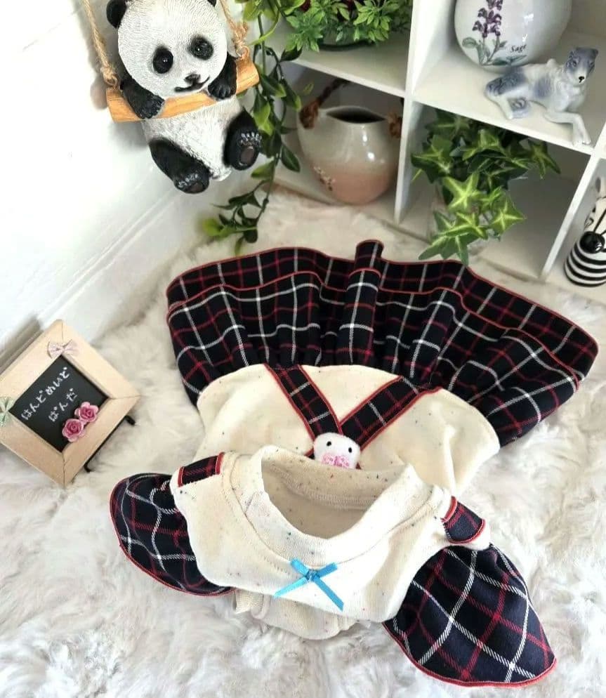 犬服 ハンドメイド チェック ワンピース 小型犬 バッククロス　うさぎモチーフ