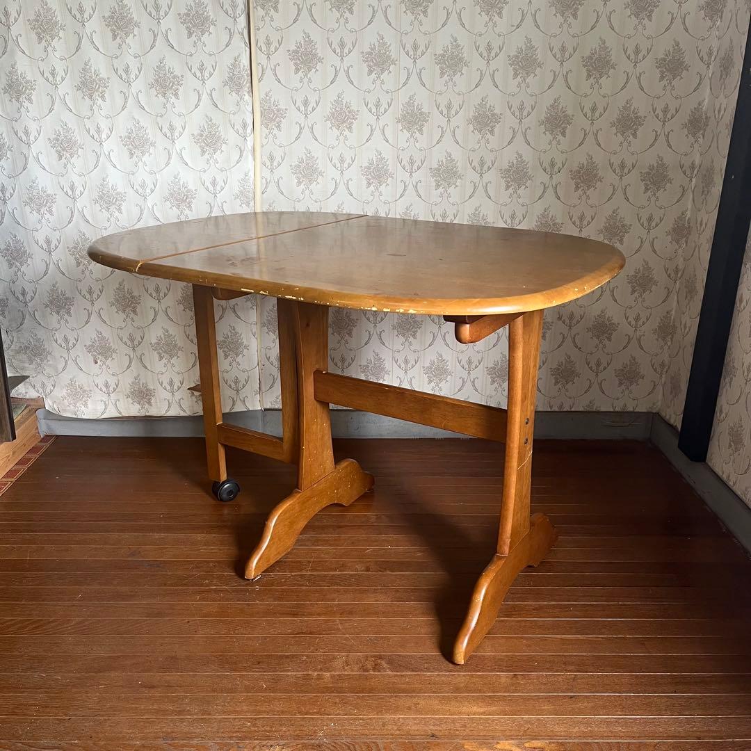 【アンティーク】北欧レトロ 木製 バタフライテーブル ドロップリーフテーブル 机