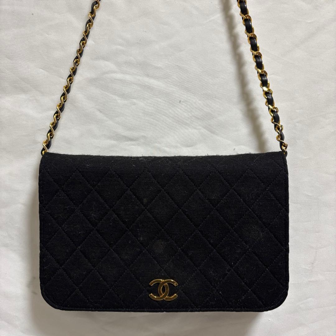 中古 シャネル マトラッセ ココマーク チェーンショルダー バッグ コットン