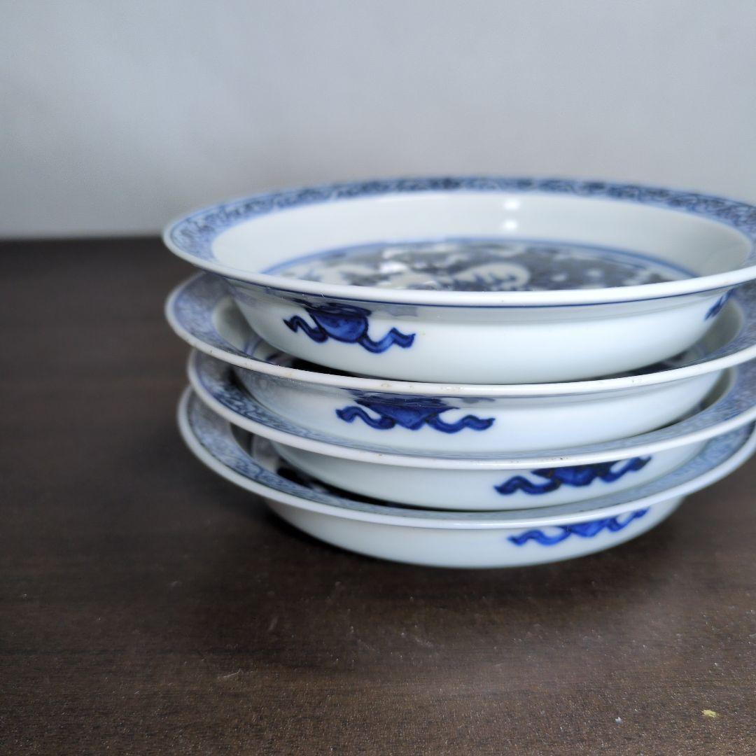 平安 北峯 染付 雲龍文 小皿 四客