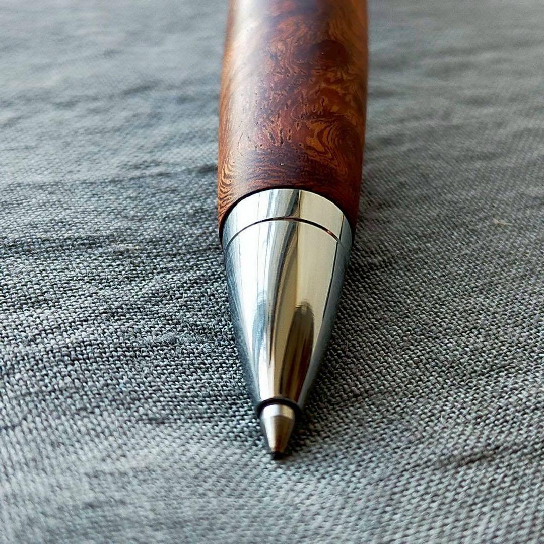 本花梨瘤紅白　濃淡　ハンドメイド　木軸ボールペン　G2　天然木　シルバー