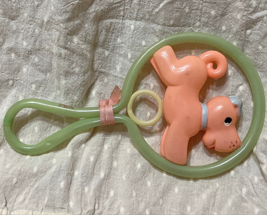 希少　オキュパイドジャパン　レトロ　セルロイド　ガラガラ　赤ちゃん　いぬ　犬