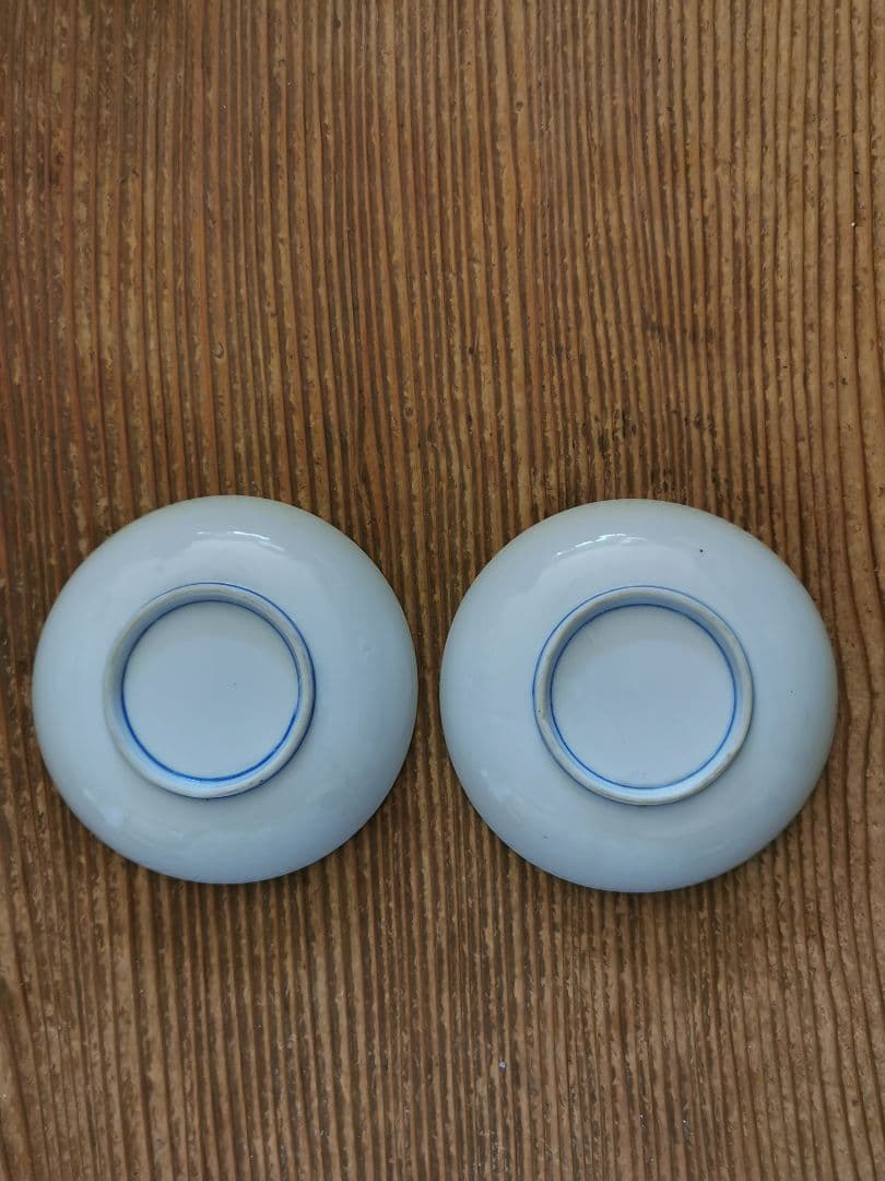 白磁青花 青絵 ダミエ線描 変わり市松花紋 汕頭レース風 ≒13㎝2枚組 骨董市