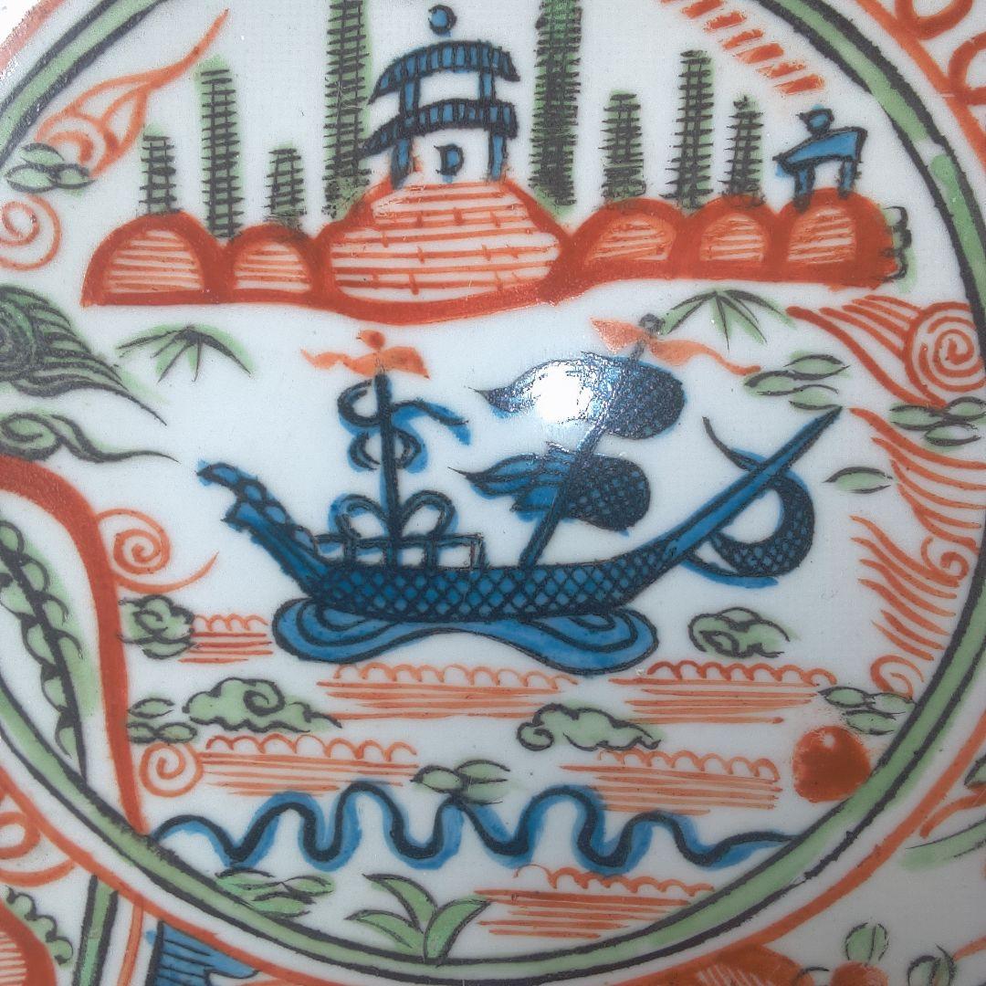 骨董６ ひび直しあります注意多色花模様の陶器皿