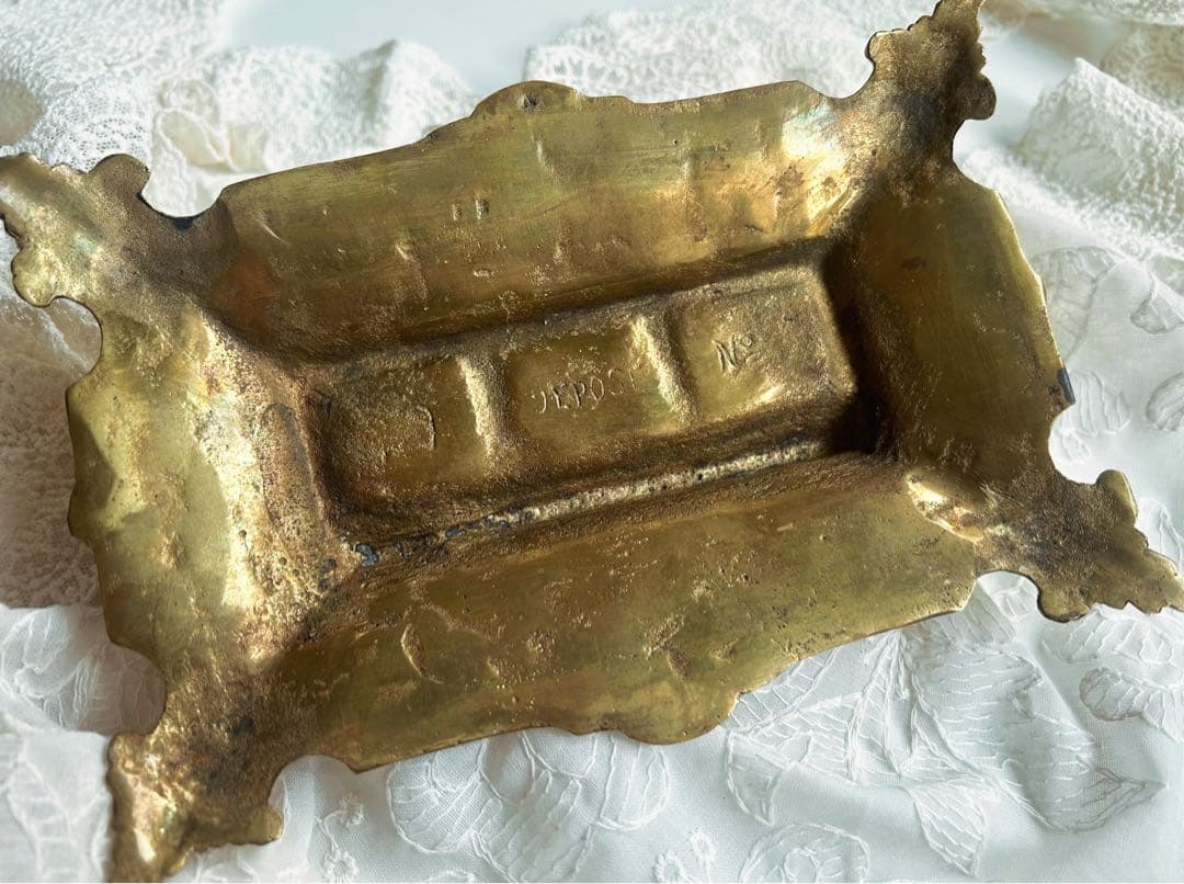 レア　フランス アンティーク 真鍮製 切手スタンド 天使のレリーフ 重厚840g