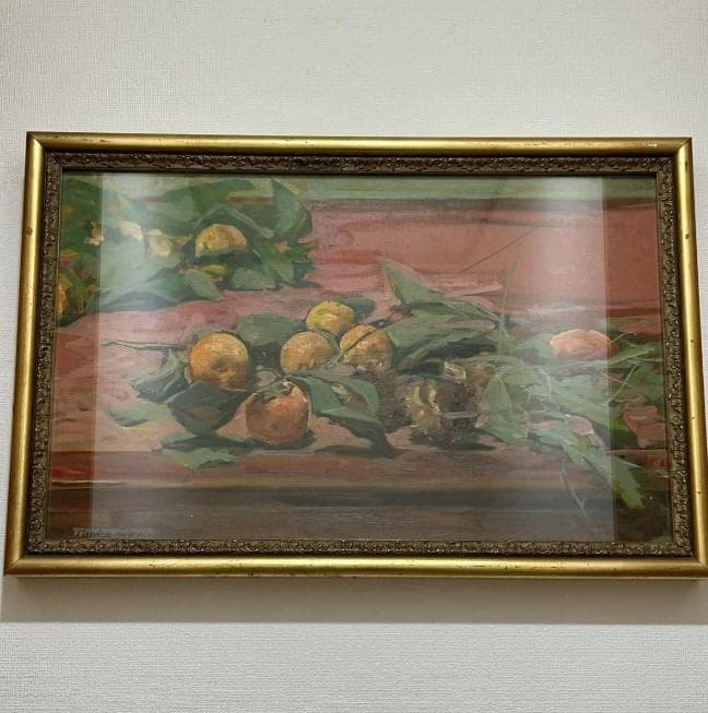 みかん　蜜柑 美術品　額装　油彩 絵画 油絵 サイズ約57.5×38×5cm