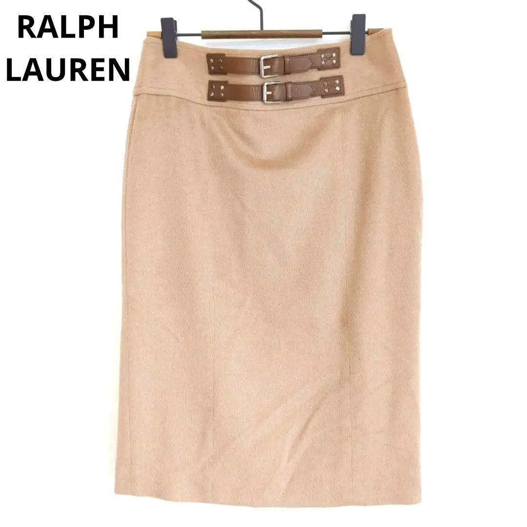 ラルフローレン　タイトスカート　膝丈　毛　絹　秋　冬　洋革　カジュアル