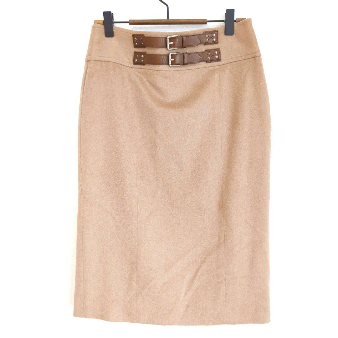 ラルフローレン　タイトスカート　膝丈　毛　絹　秋　冬　洋革　カジュアル