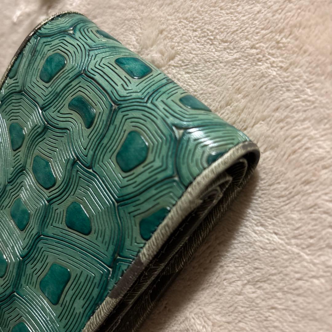 USED HIROKOHAYASHI コラボラツィオーネ二つ折り財布　亀甲柄　緑