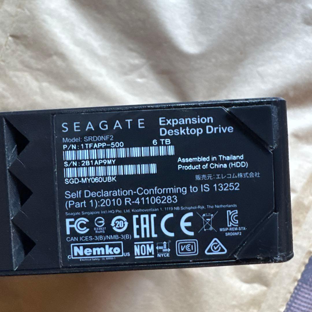 【初期化、動作確認済み】Seagate 大容量6TB 外付けHDD 黒