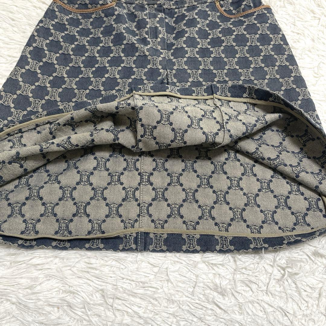 【稀少サイズ 42】セリーヌ デニムスカート マガダム ボックスプリーツ ブルー