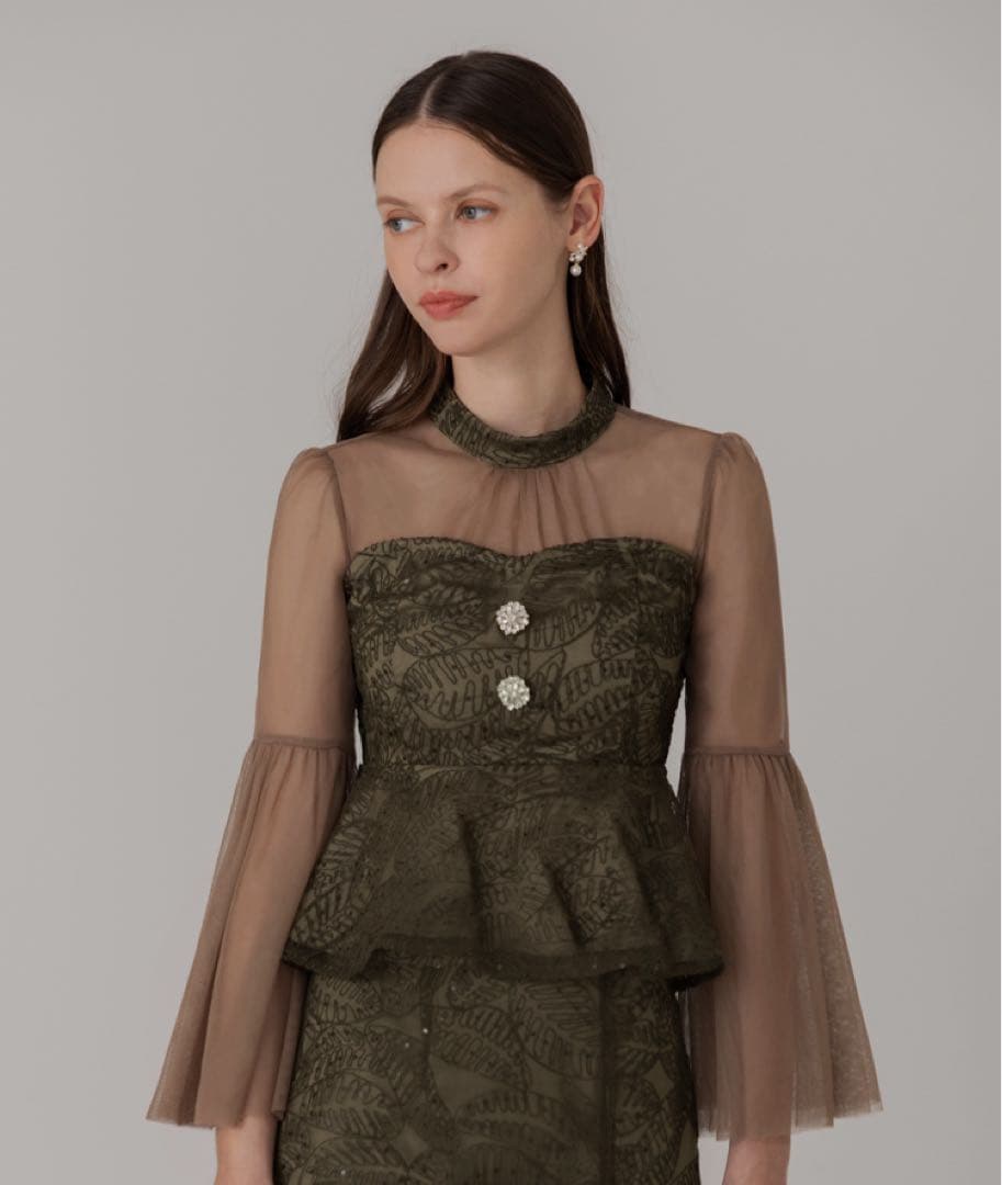 leja オケージョンドレス　グリーン　レース　S セットアップ　ビスチェ　緑