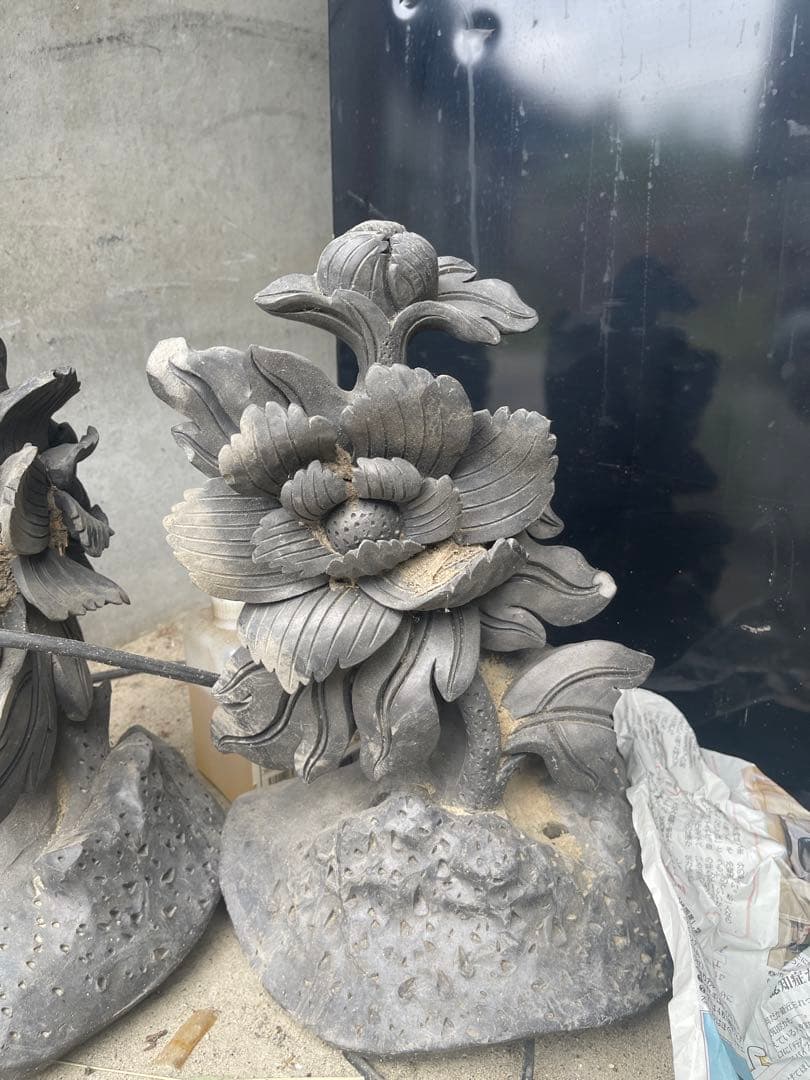 古美術 花文瓦細工 彫刻 明治〜大正期 伝統工芸 置物