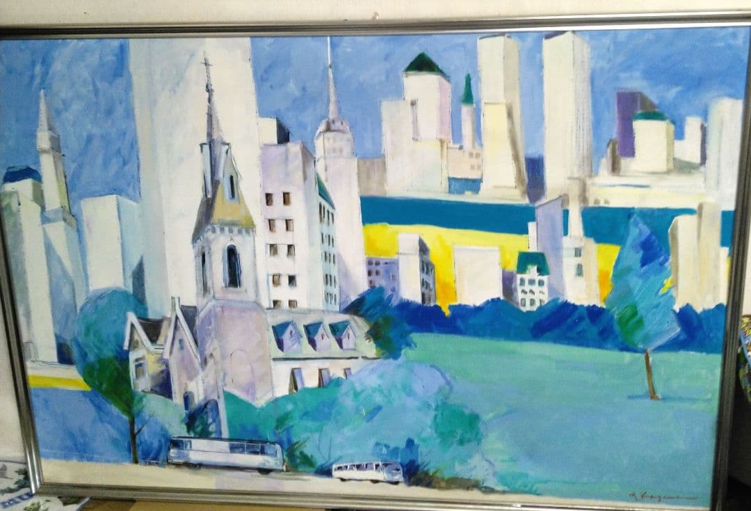 M. Kagawa 油彩画 ニューヨーク都市風景(1993)香川まさひこ