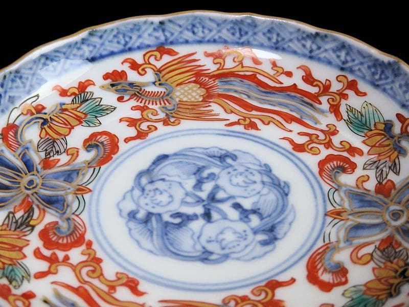 古伊万里　金襴手　鳳凰に花の図　４寸皿　５枚 　C237AS-COr