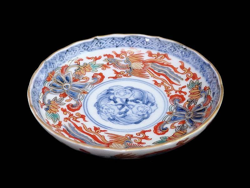 古伊万里　金襴手　鳳凰に花の図　４寸皿　５枚 　C237AS-COr
