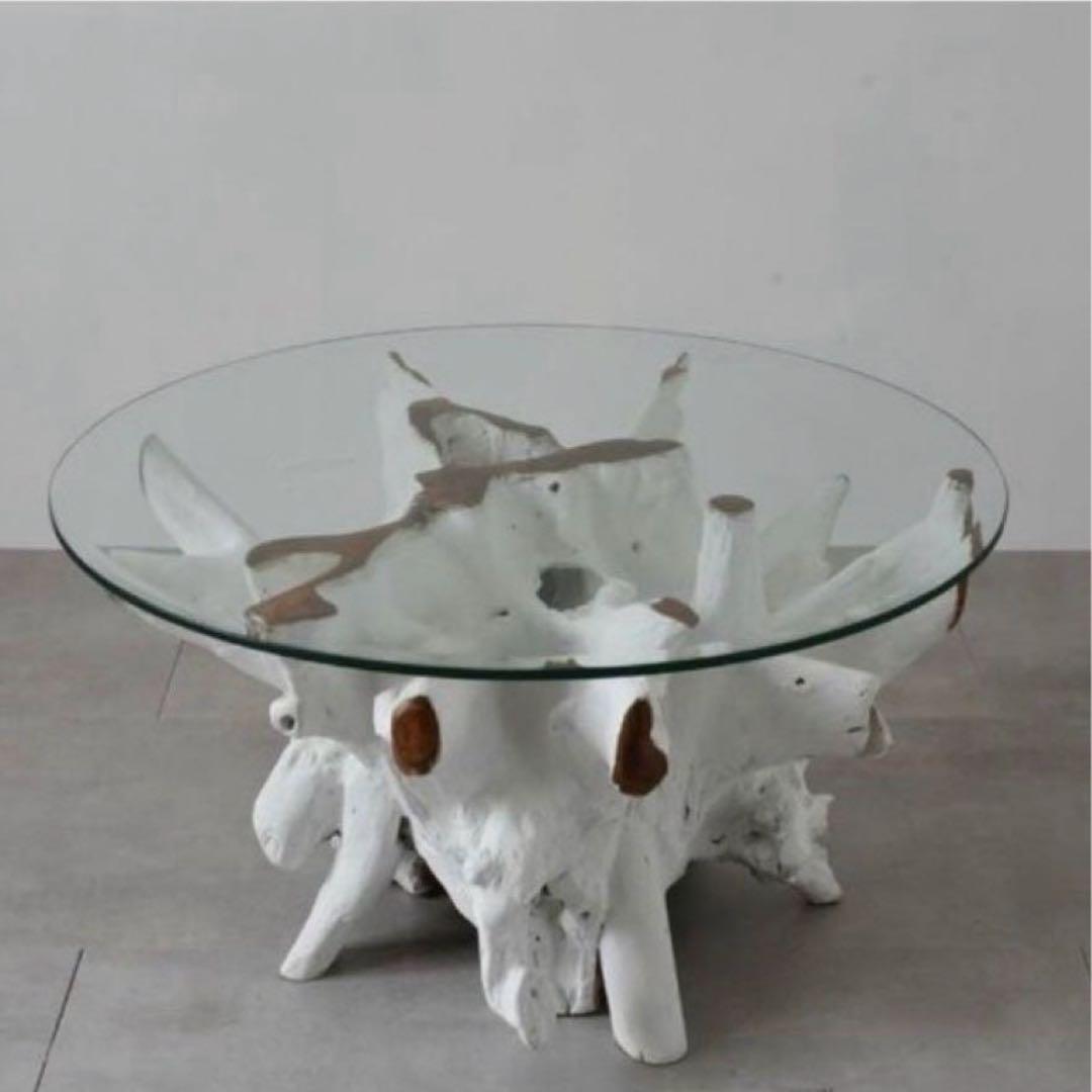 【ぽん】kaja 古木ルーツテーブル（Φ80）(ホワイトカラー)