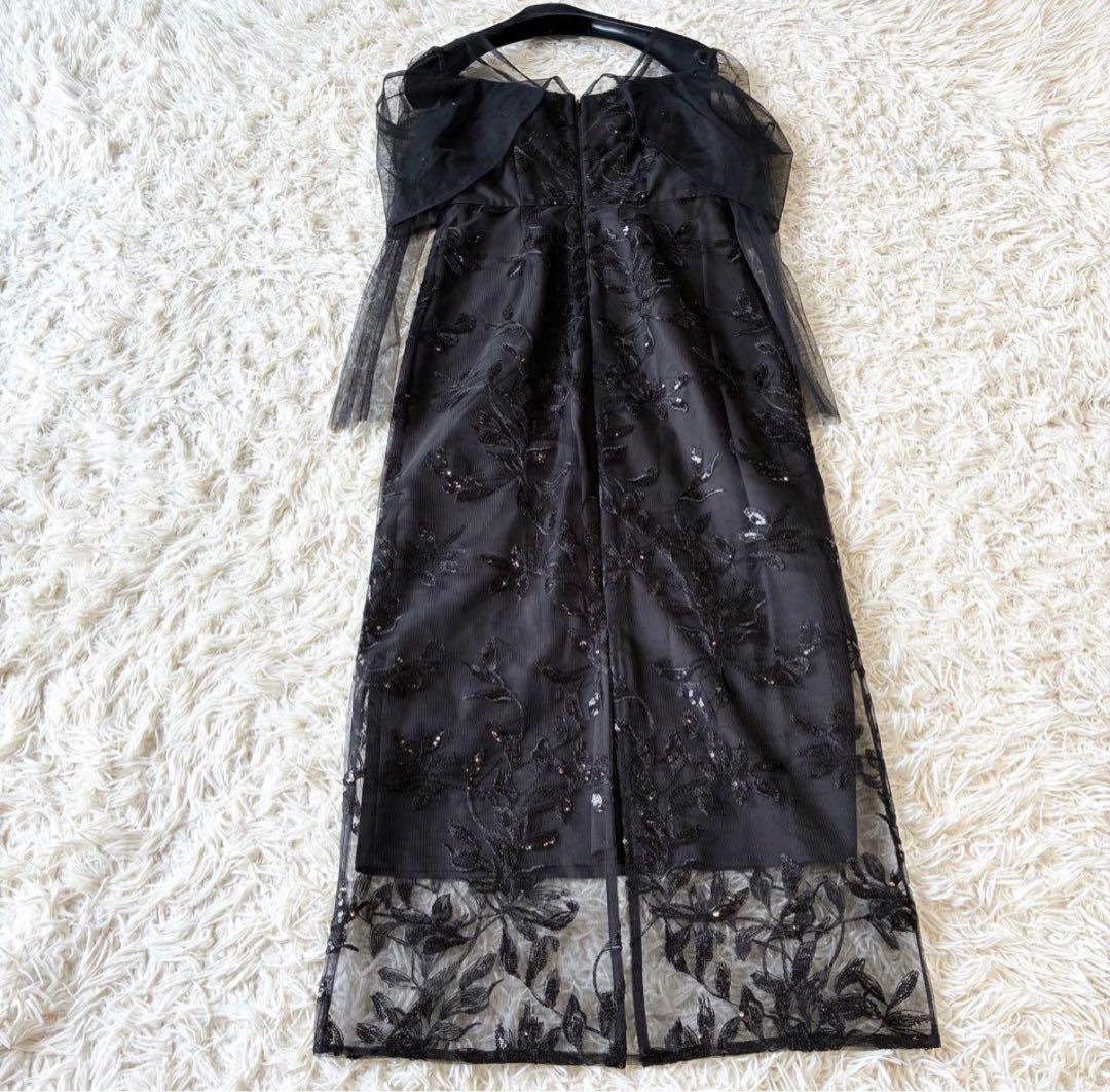 新品 Leja チュールロングスリーブリーフIラインドレスワンピース S 黒