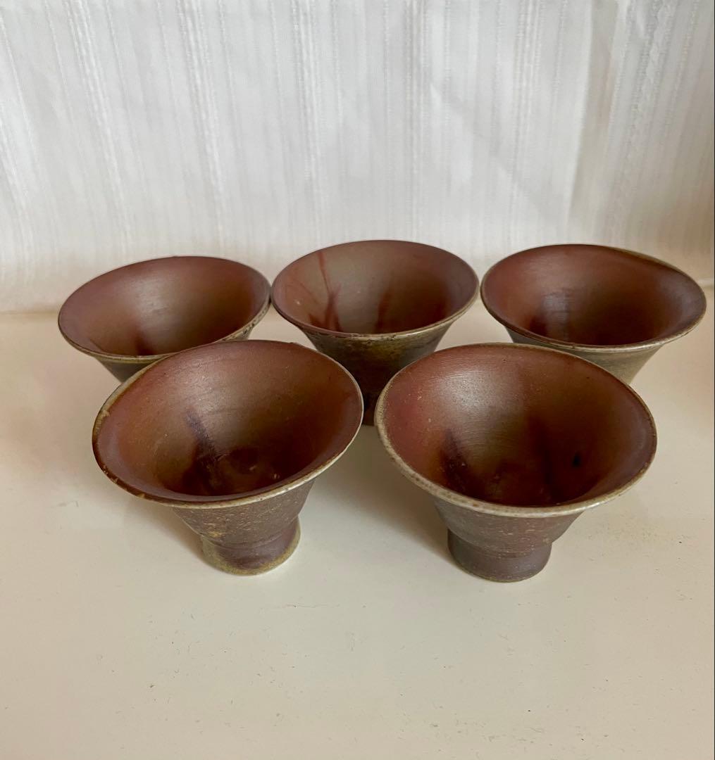 備前焼　煎茶器揃　宝瓶・湯冷し・煎茶椀　松ぼっくり　五郎兵衛窯　木箱付き