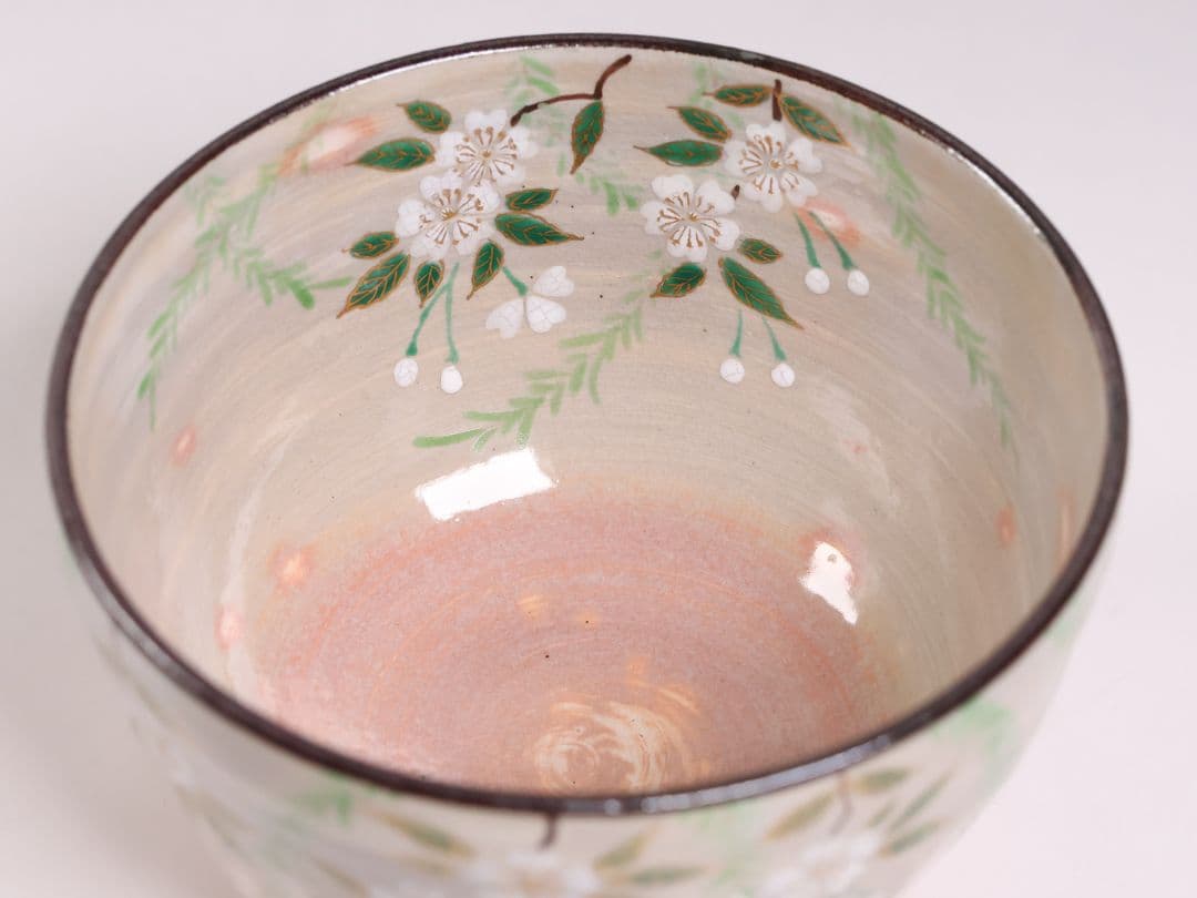 茶道具 鳴滝窯 橋本城岳 乾山写 柳桜文 茶碗 共箱 共布 京焼【MB93】