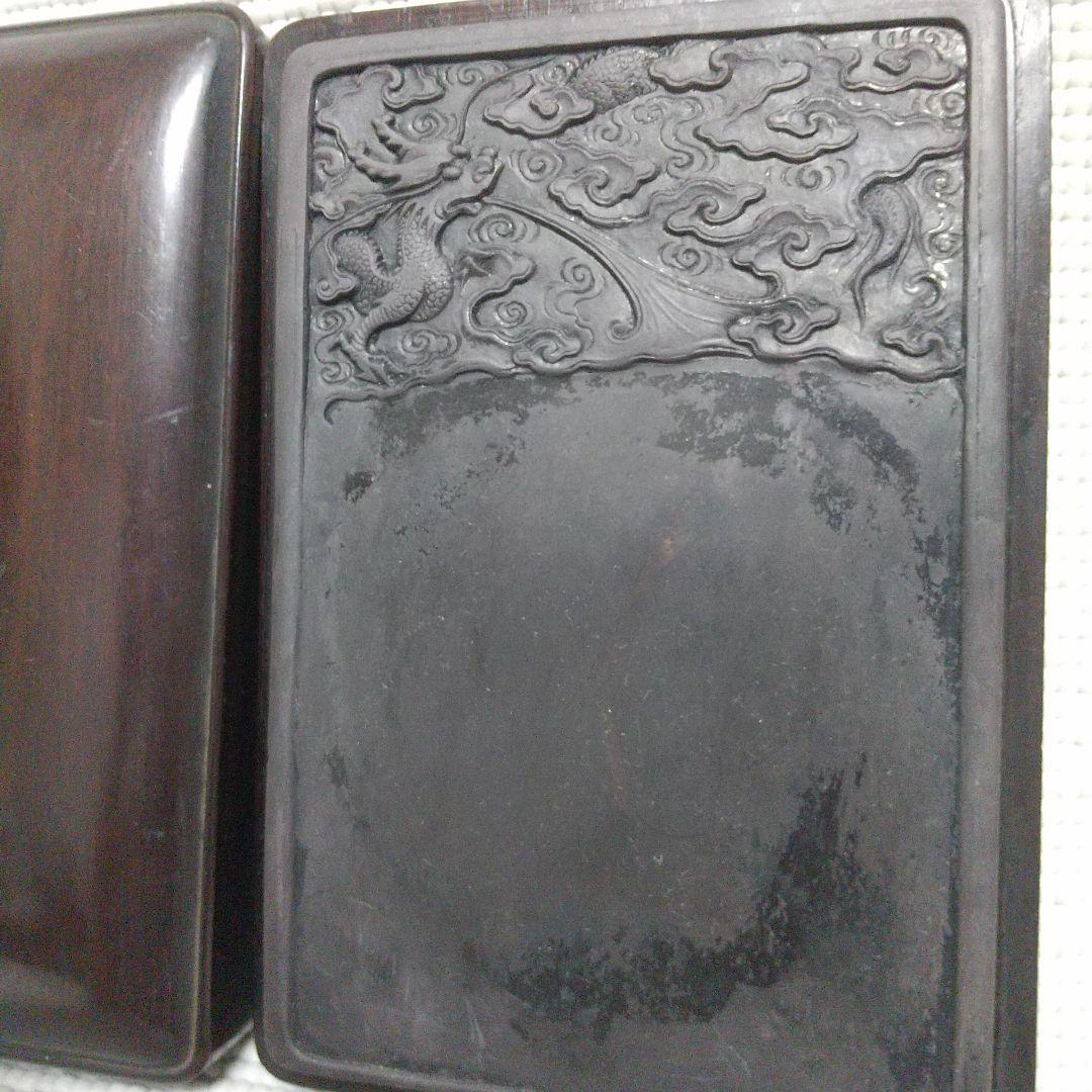 k*o様 雲龍が見事な浅型の硯／黒檀(?)の木箱入り
