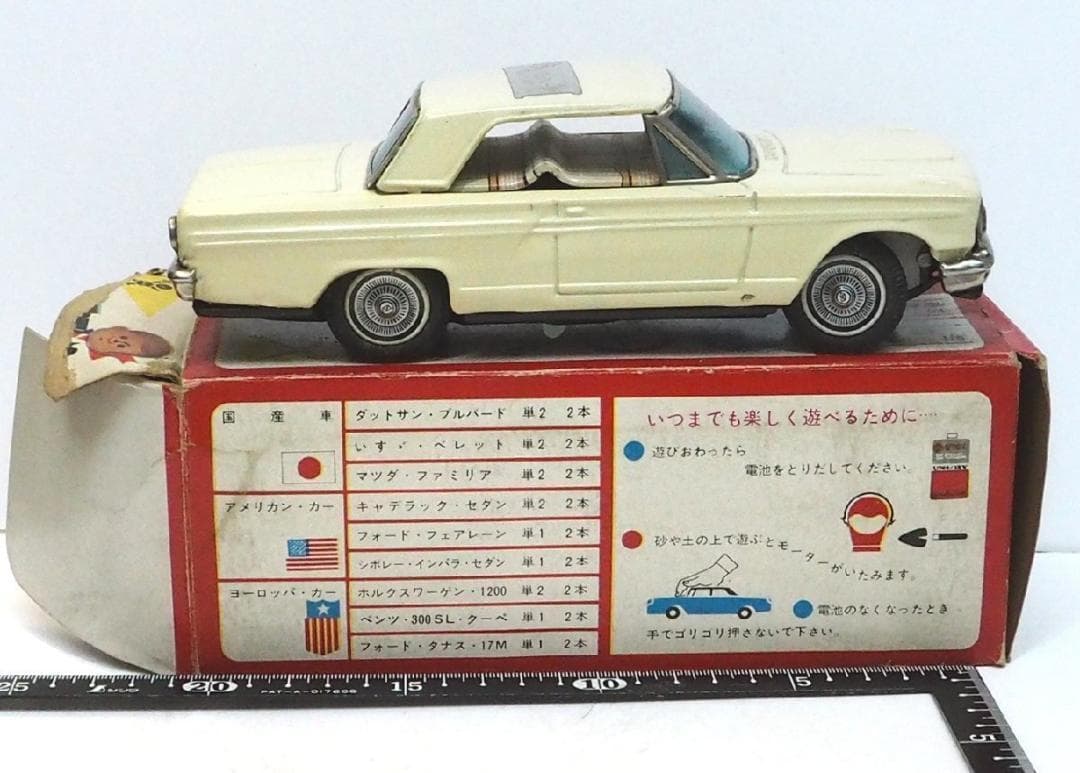 旧バンダイ フォード フェアレーン電動モーターハイウェイ動作不良tinブリキ箱付