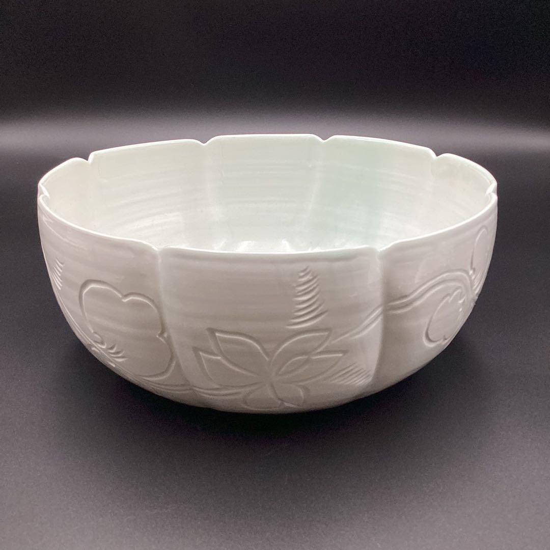 平水指　刻花草文　楽山窯　榊原勇一作　古物　桐箱入