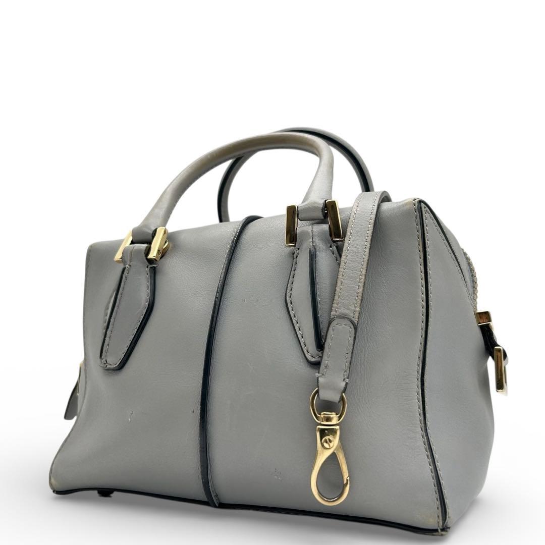 TOD'S　トッズ　ミニショルダーバッグ　2way　レザー　グレー　Dキューブ
