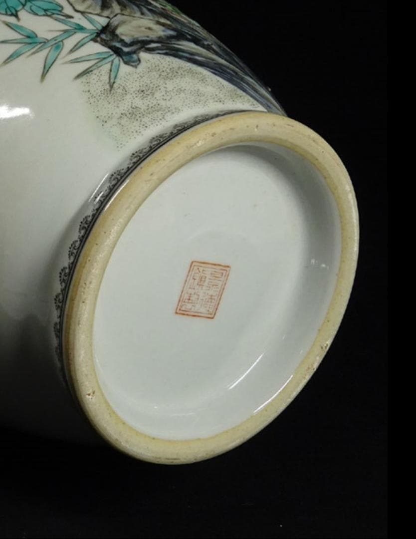 中国古玩 景徳鎮製 孔雀漢詩文大花瓶 高約36cm 時代物 粉彩 c100902