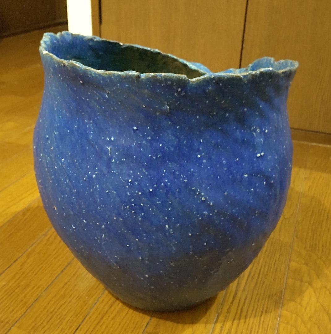 信楽焼 美杉 波模様 花瓶 花器 華道 鉢 水鉢 レトロ ビンテージ 壺 つぼ