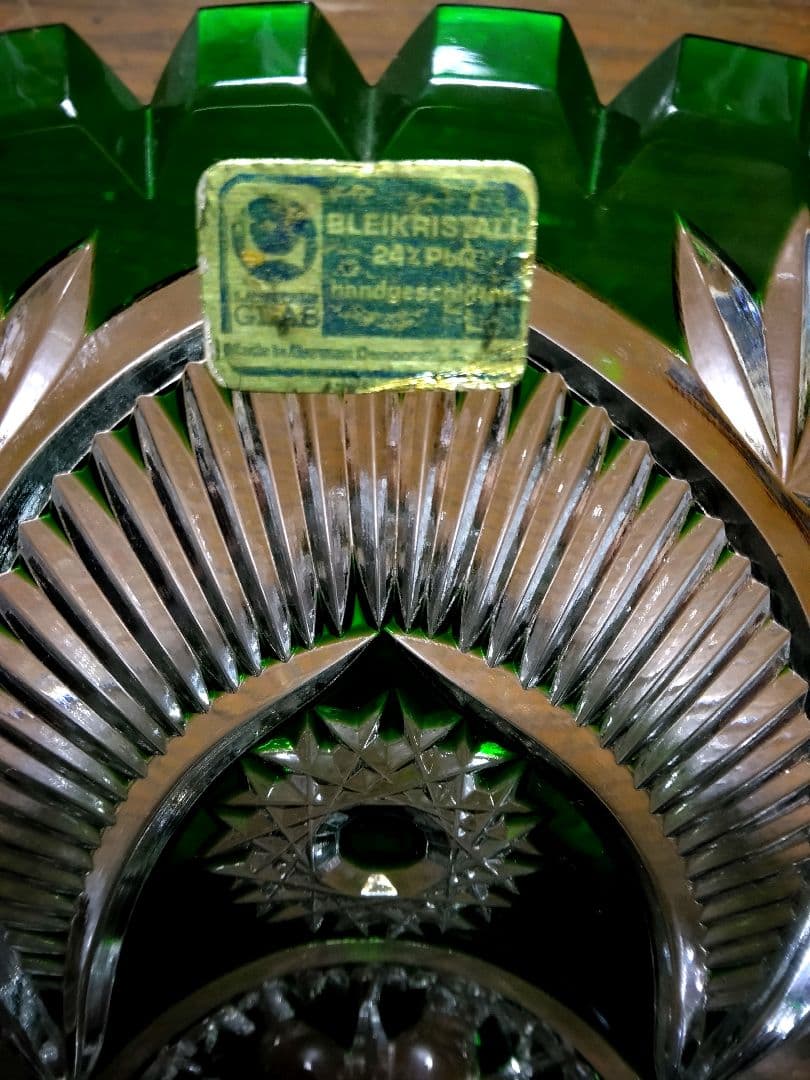 旧東ドイツ製　ドレスデンクリスタル 切子グリーン　Lausitzer Glas
