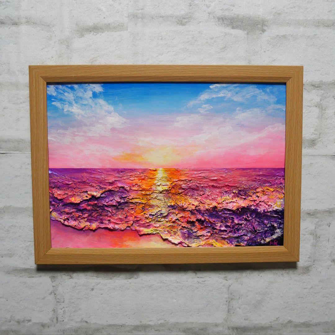 油絵 絵画 【ピンクの夕焼け】