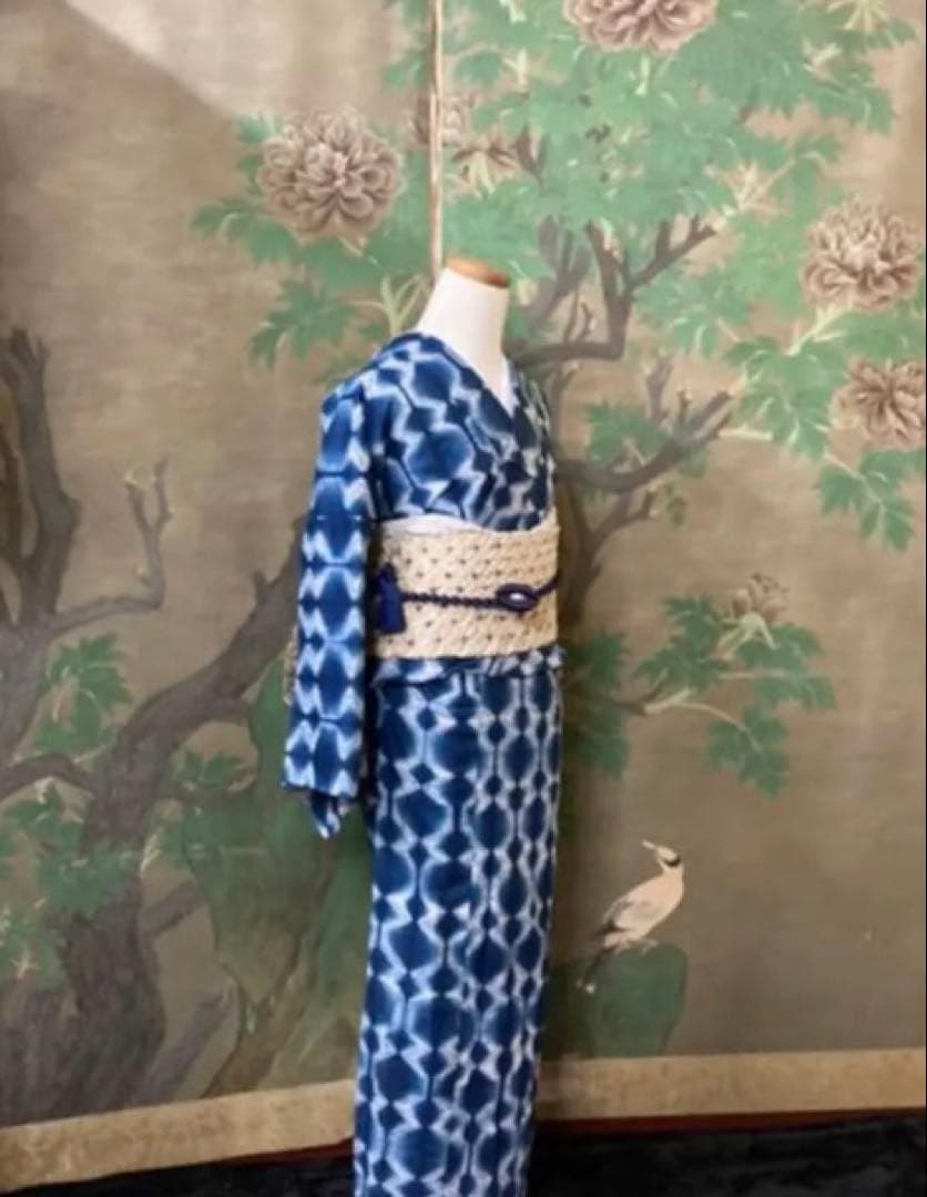 【高級】【美品】有松鳴海絞　日本製の伝統工芸士さん染め絞り 単衣浴衣