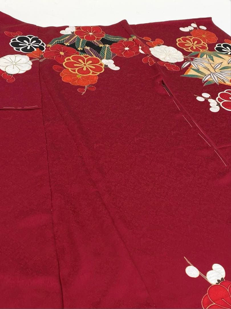 振袖 仮絵羽 舞台衣装 金駒 金彩 紋意匠 松竹梅に鶴 正絹 未仕立て品 八掛付