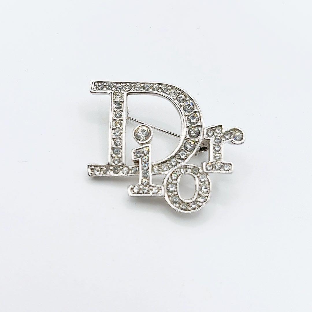美品✨クリスチャンディオール Diorブローチ ラインストーン ロゴ シルバー