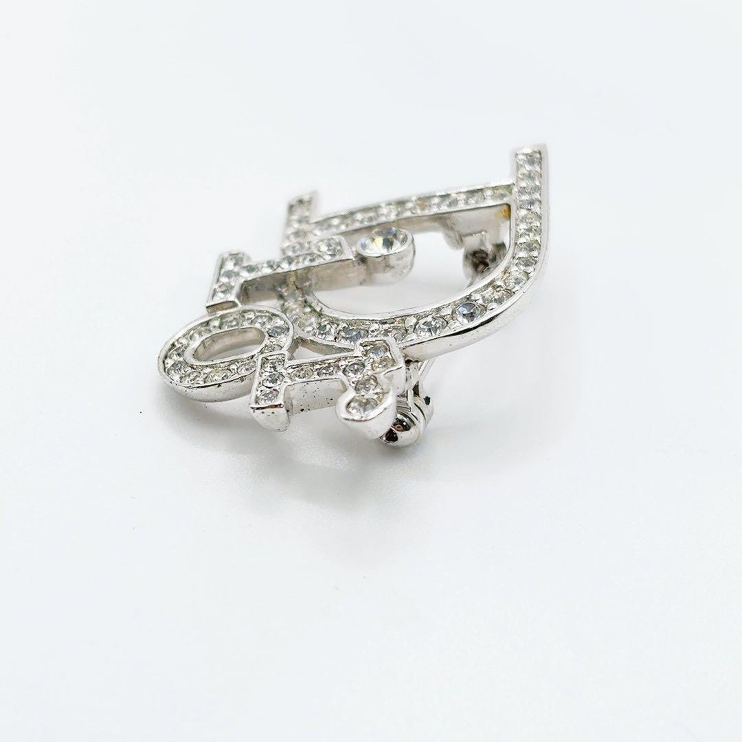 美品✨クリスチャンディオール Diorブローチ ラインストーン ロゴ シルバー