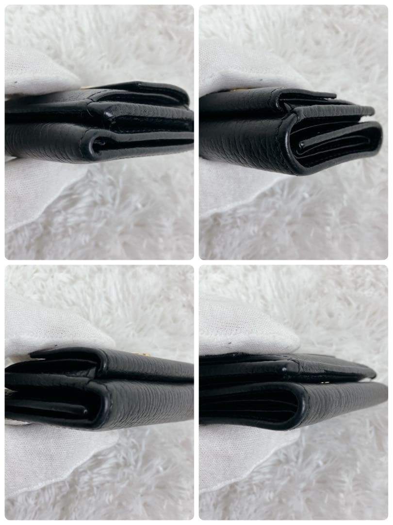 専用グッチ GGマーモント 523277 三つ折財布 シボ革 黒　ゴールドロゴ