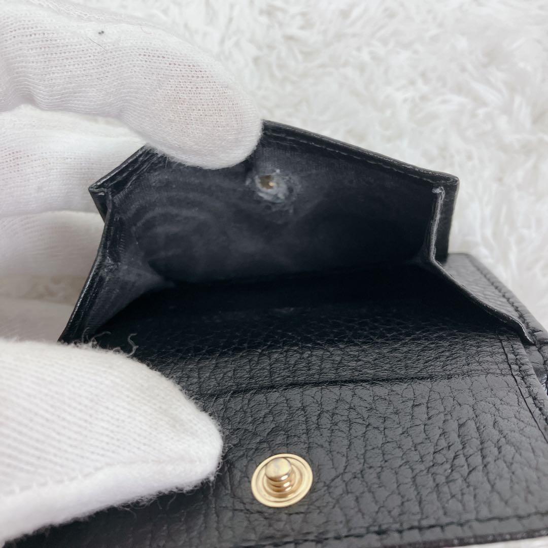 専用グッチ GGマーモント 523277 三つ折財布 シボ革 黒　ゴールドロゴ
