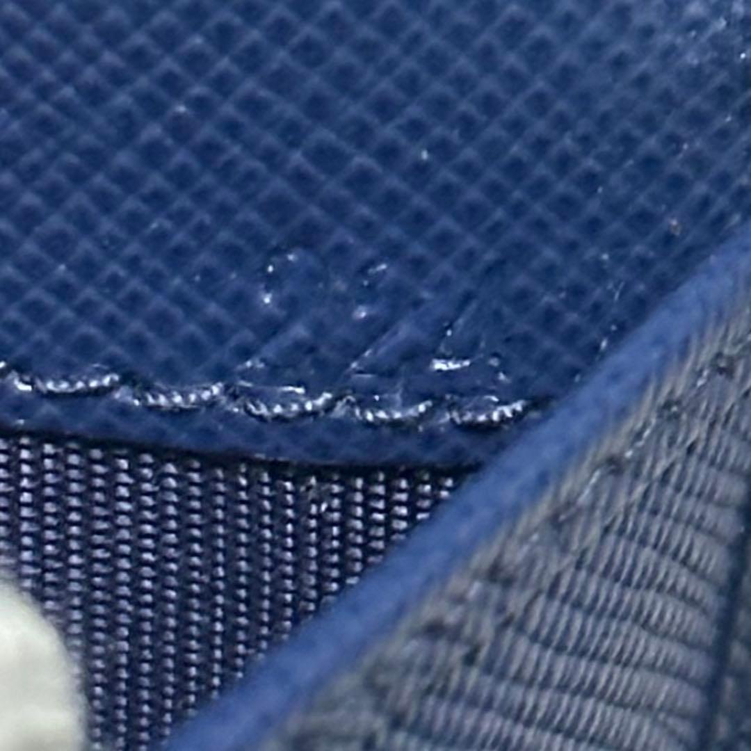 PRADA プラダ　折り財布　ラウンドファスナー　ブルー　ゴールドロゴ