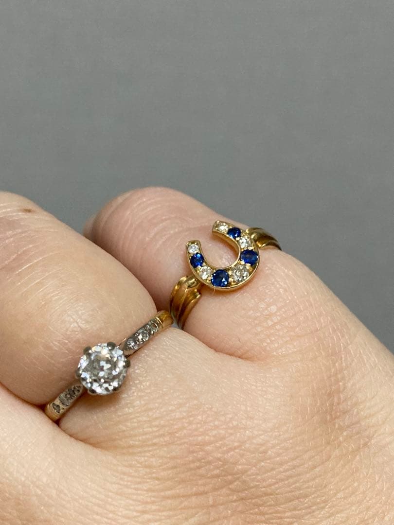 レ*ン様 アンティーク　ホースシューリング　オールドカットダイヤ　サファイア　馬