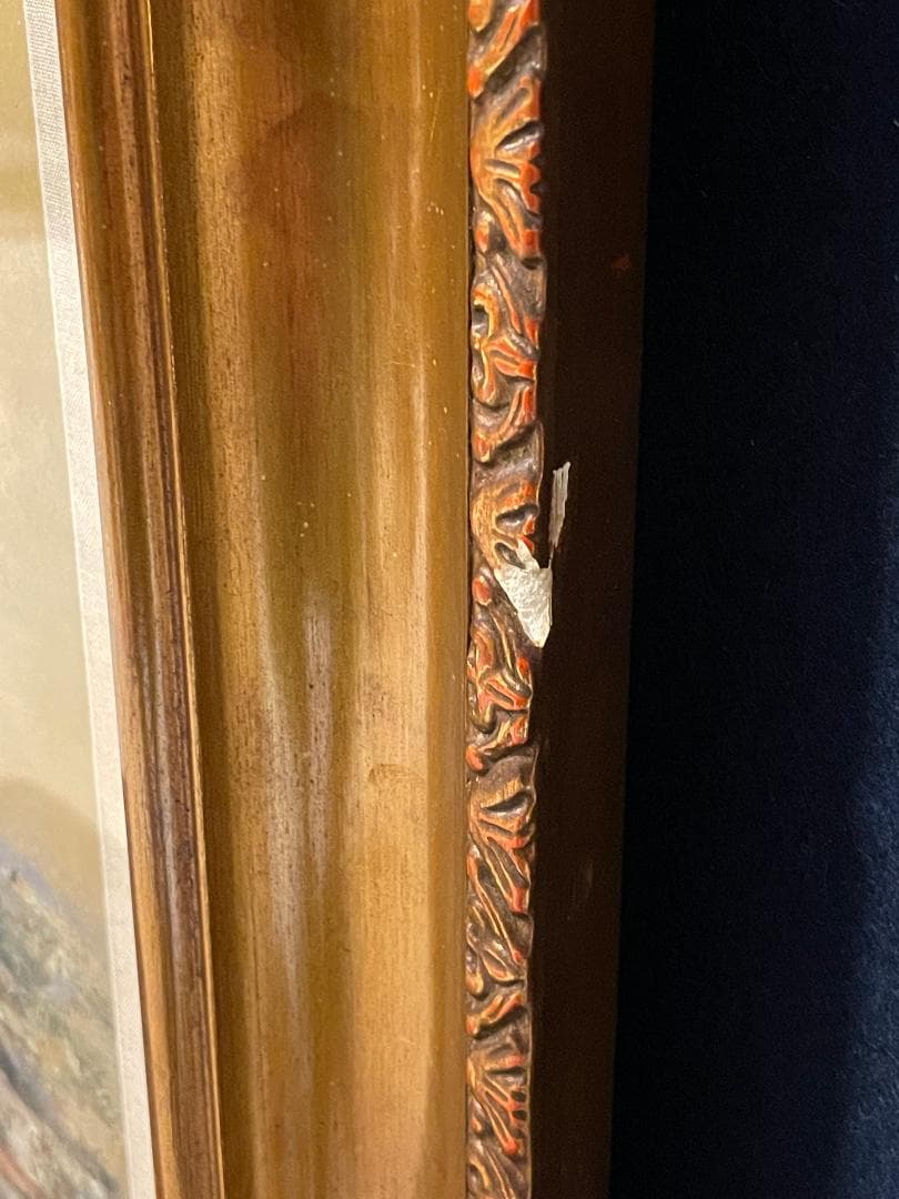 【模写】千本裕三「教会の見える丘」風景画　油彩画　額装　サイン有り　F15号