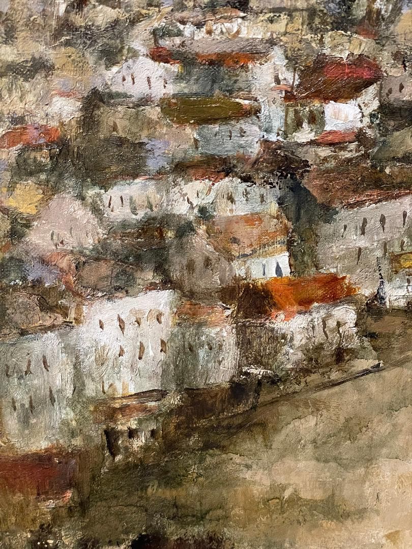 【模写】千本裕三「教会の見える丘」風景画　油彩画　額装　サイン有り　F15号