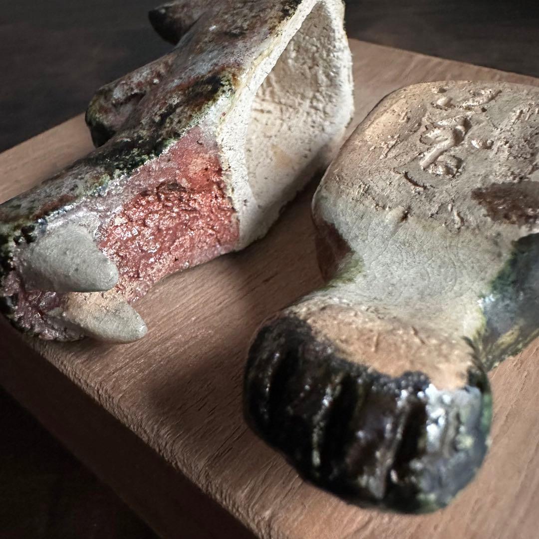 【珍品】美濃焼 織部焼 香道具 龍の頭型香合  龍頭香合 陶印あり 骨董