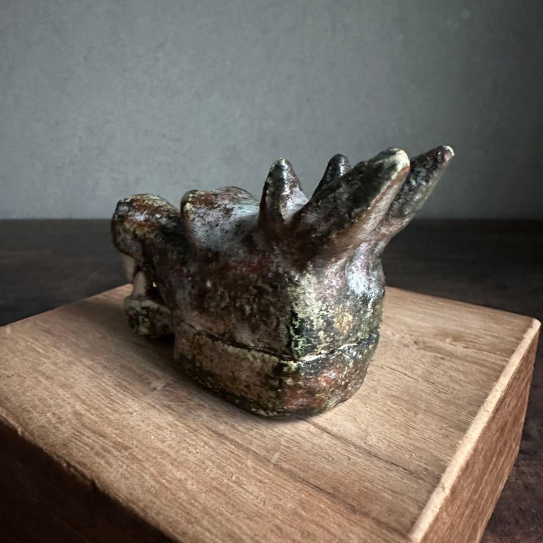 【珍品】美濃焼 織部焼 香道具 龍の頭型香合  龍頭香合 陶印あり 骨董