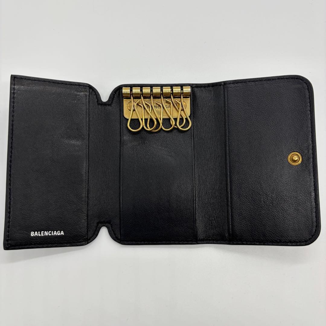 【美品】バレンシアガ キーケース 6連 エブリデイ シボ革 ロゴ 黒