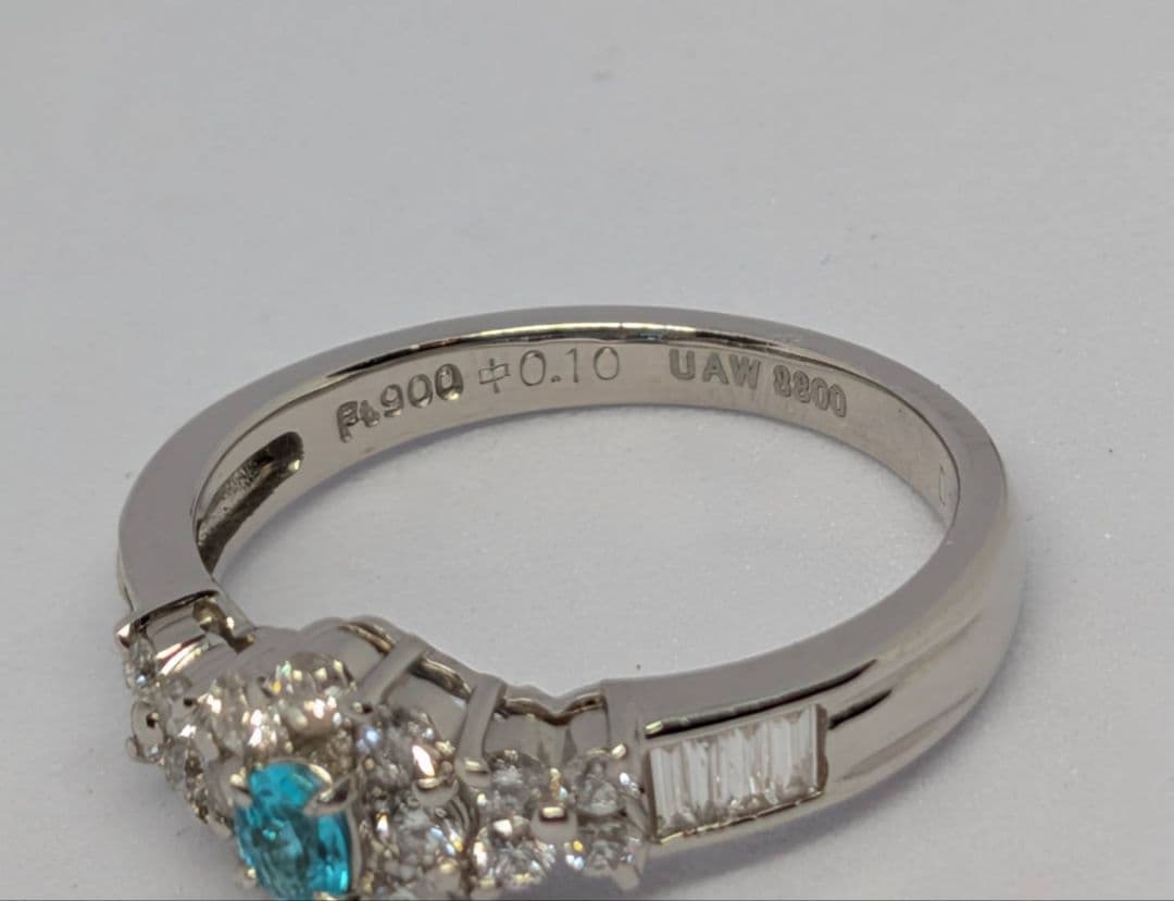 パライバトルマリン　Pt900　中央宝石研究所　プラチナ　リング