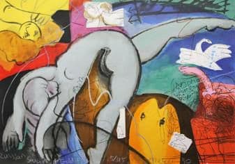 マイケルルー「RUSSIAN SWAN＆GOLD FISH」版画　直筆サイン